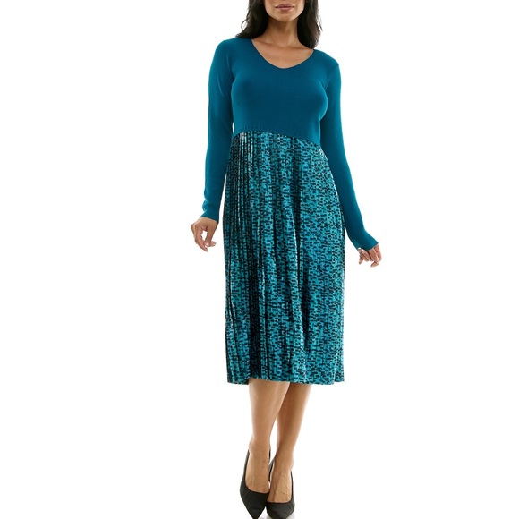 Women's Nina Leonard Lurex Knit Midi Dress- Teal Multi Size Small - Picture 1 of 8